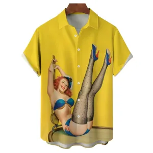 Men's Sailor Girl Casual Short Sleeve Shirt 2312000539