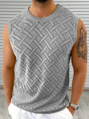 Men’s Sleeveless Eyelet Knit Top – Breezy & Stylish