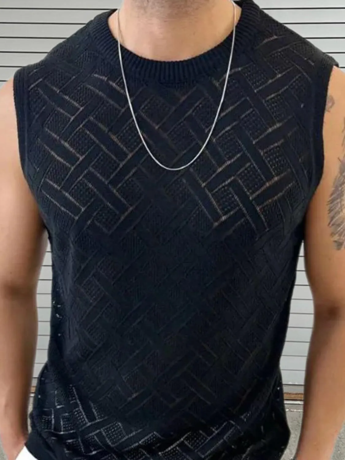 Men’s Sleeveless Eyelet Knit Top – Breezy & Stylish