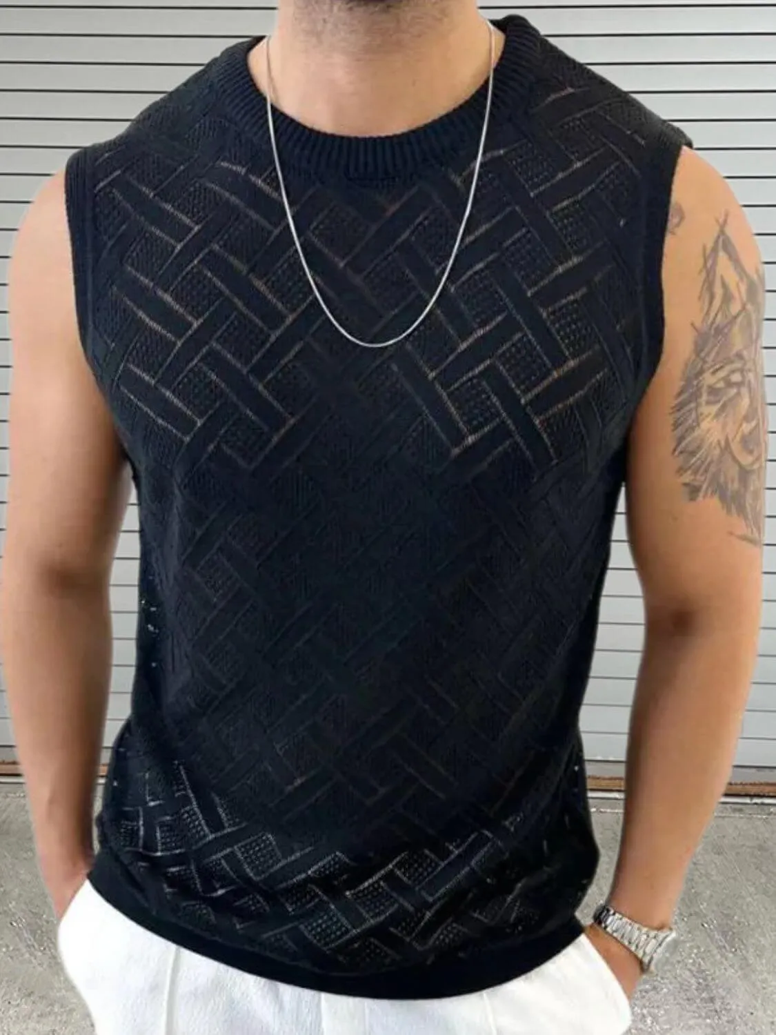 Men’s Sleeveless Eyelet Knit Top – Breezy & Stylish