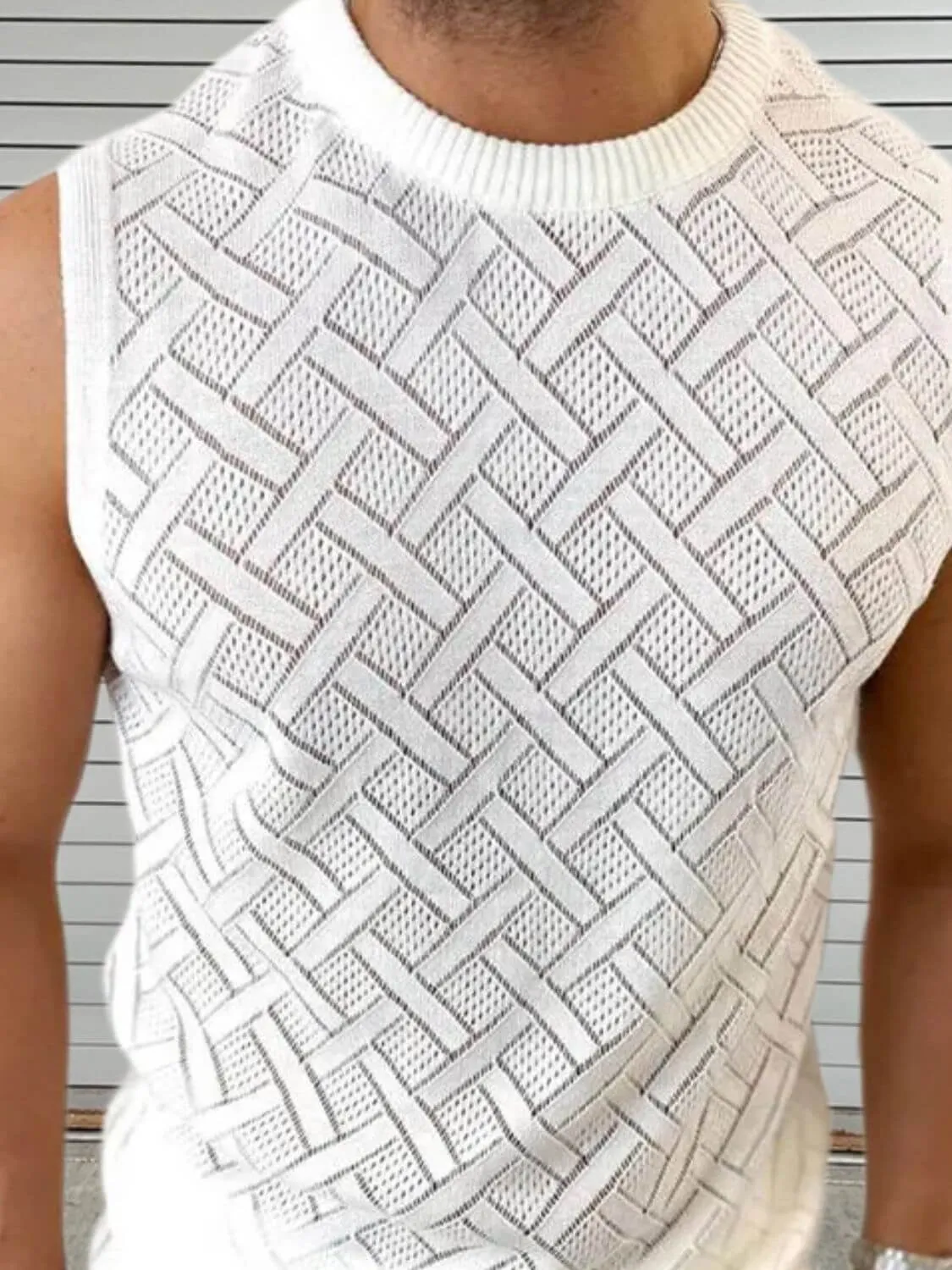 Men’s Sleeveless Eyelet Knit Top – Breezy & Stylish