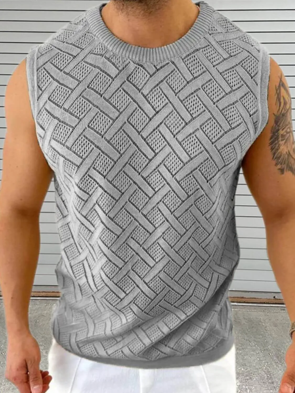 Men’s Sleeveless Eyelet Knit Top – Breezy & Stylish