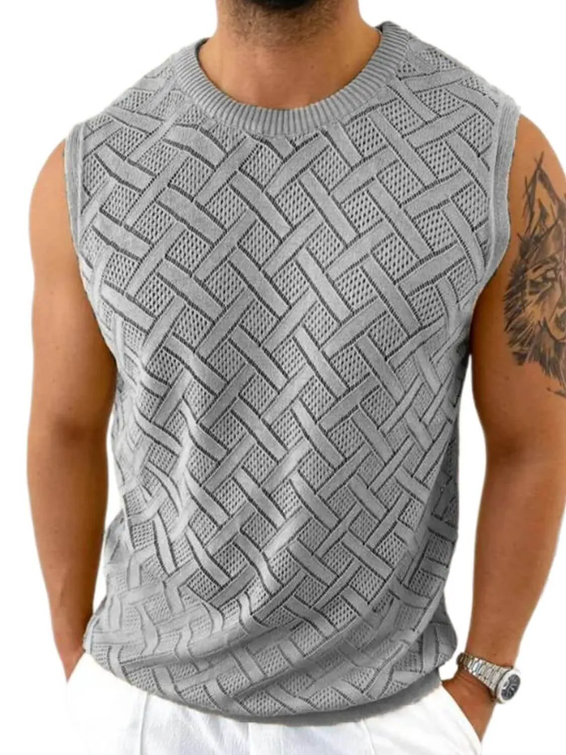 Men’s Sleeveless Eyelet Knit Top – Breezy & Stylish