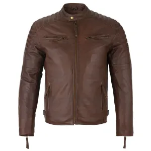 Mens Slim Fit Retro Style Biker Brown Leather Jacket - Ivar
