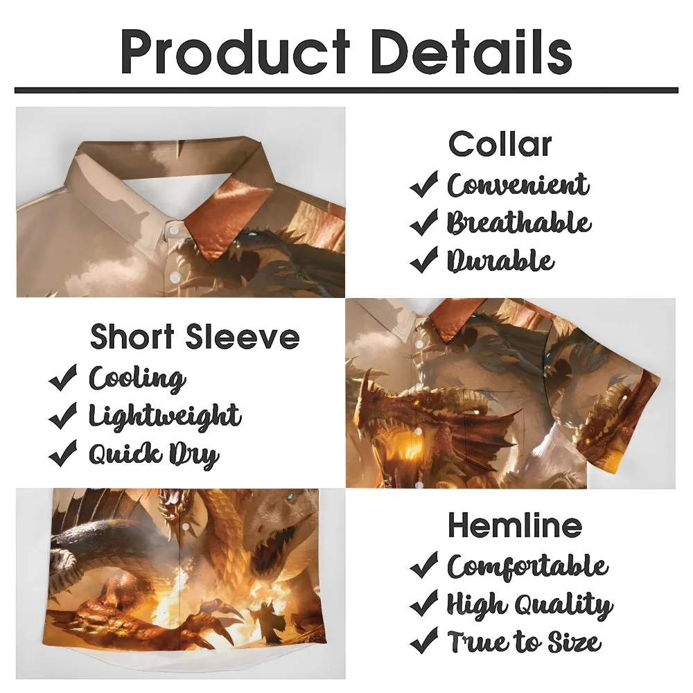 Men's Three Headed Dragon Print Casual Short Sleeve Shirt 2403000224