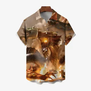 Men's Three Headed Dragon Print Casual Short Sleeve Shirt 2403000224