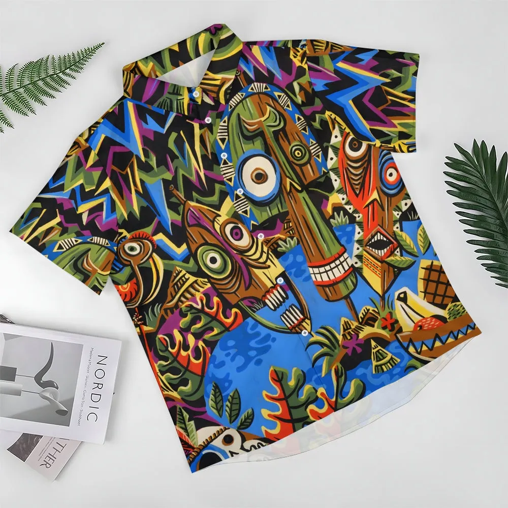 Men's TIKI Art Print Casual Short Sleeve Shirt 2404000288
