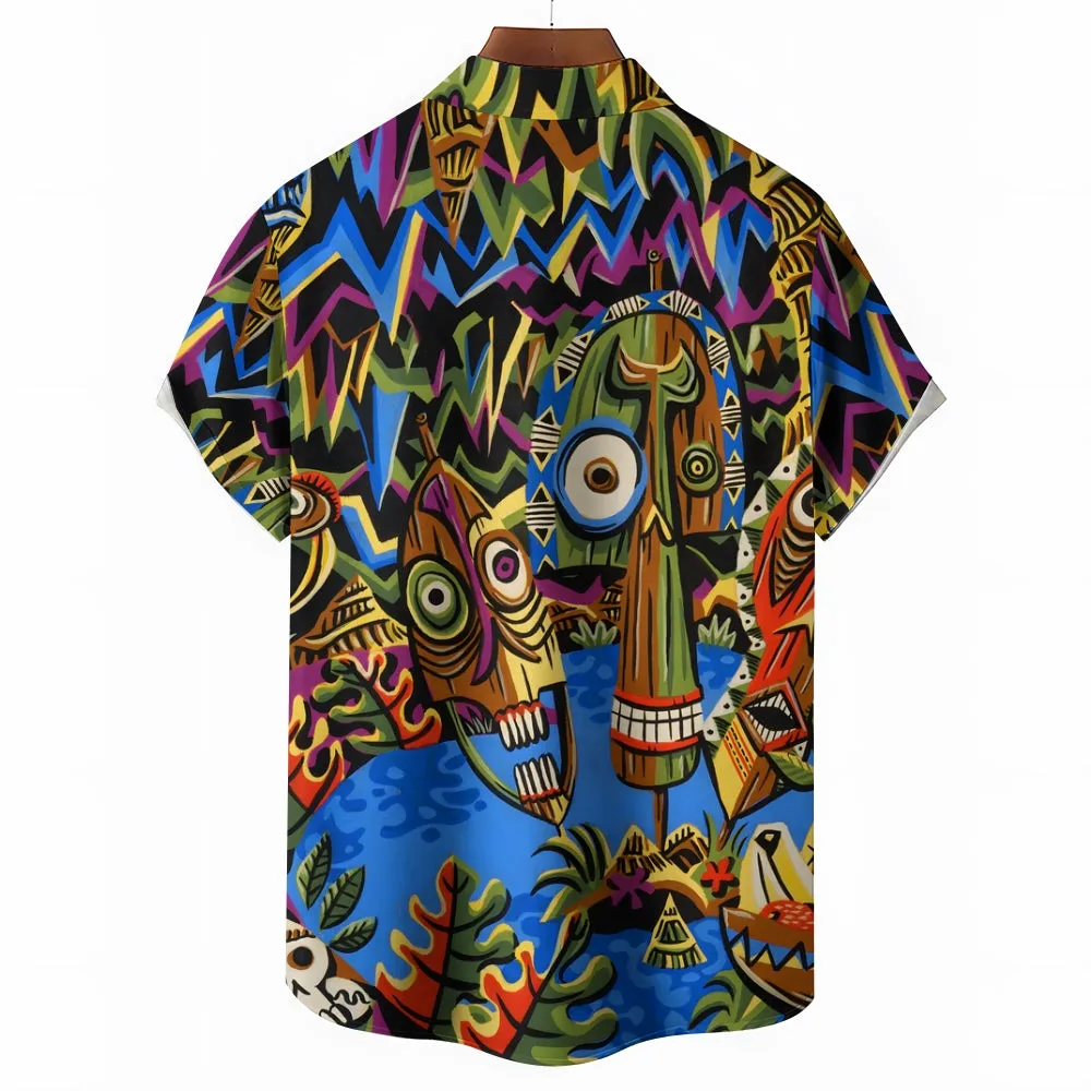 Men's TIKI Art Print Casual Short Sleeve Shirt 2404000288