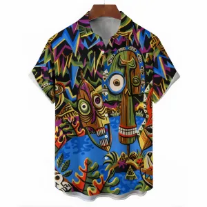 Men's TIKI Art Print Casual Short Sleeve Shirt 2404000288