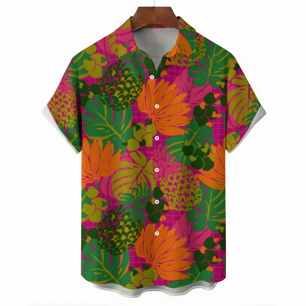 Men's Tropical Botanical Print Casual Short Sleeve Shirt 2404000061