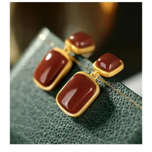 【Mihmily】Natural red agate earrings are vintage and unique - French elegance, bringing good luck