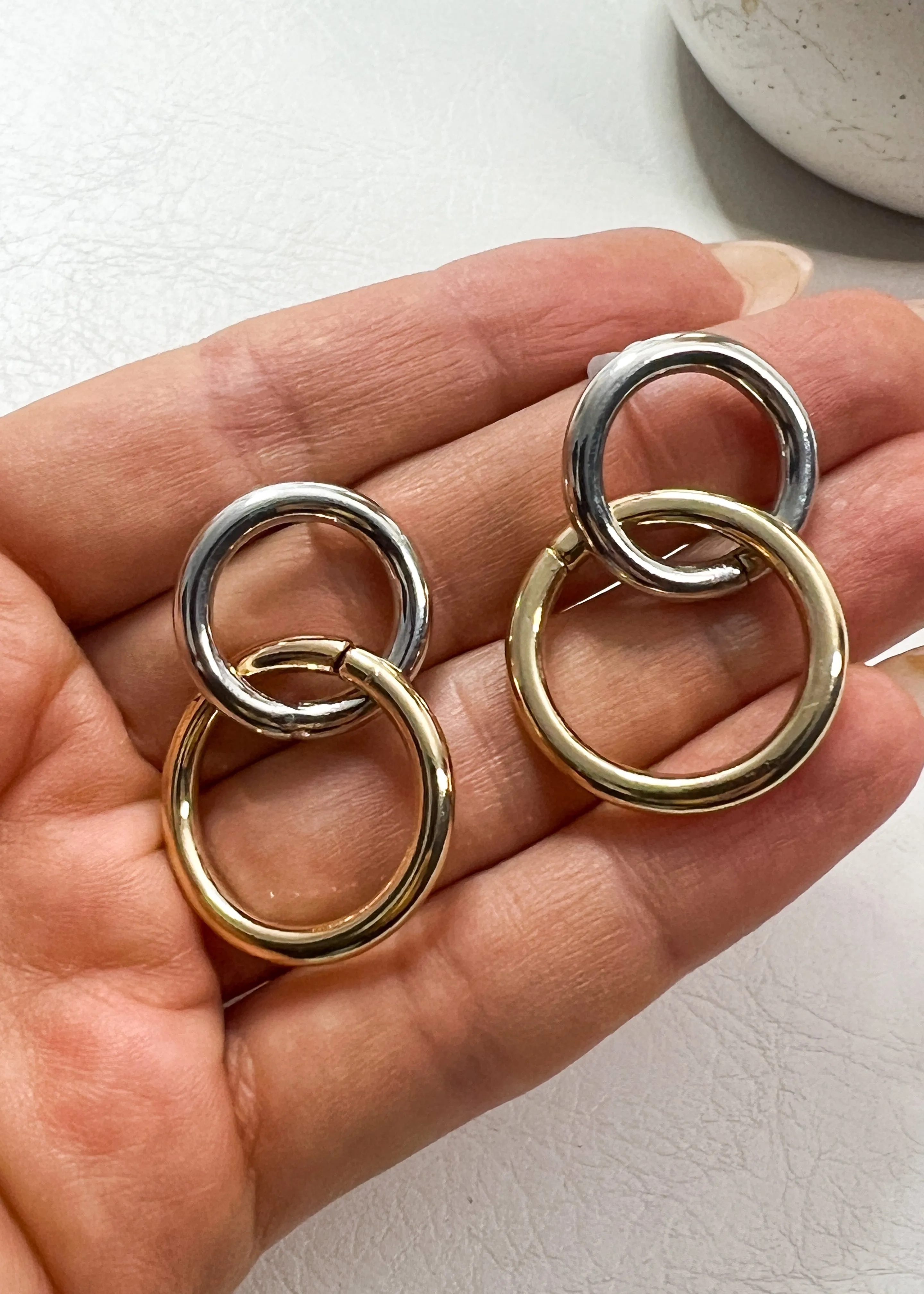 Mixed Metal Double Link Earrings