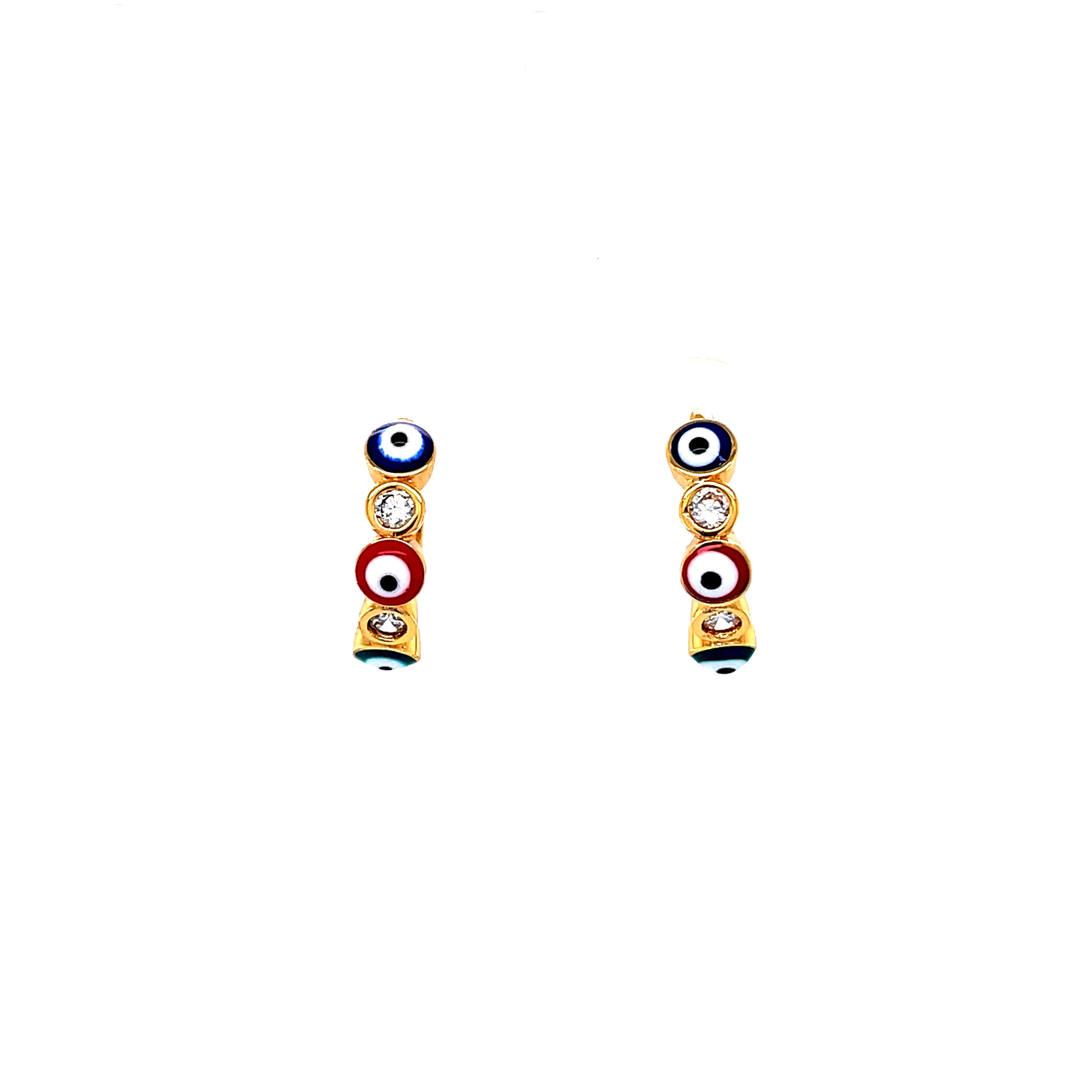 Multicolor Evil Eye Huggies Earrings Zirconia Stones