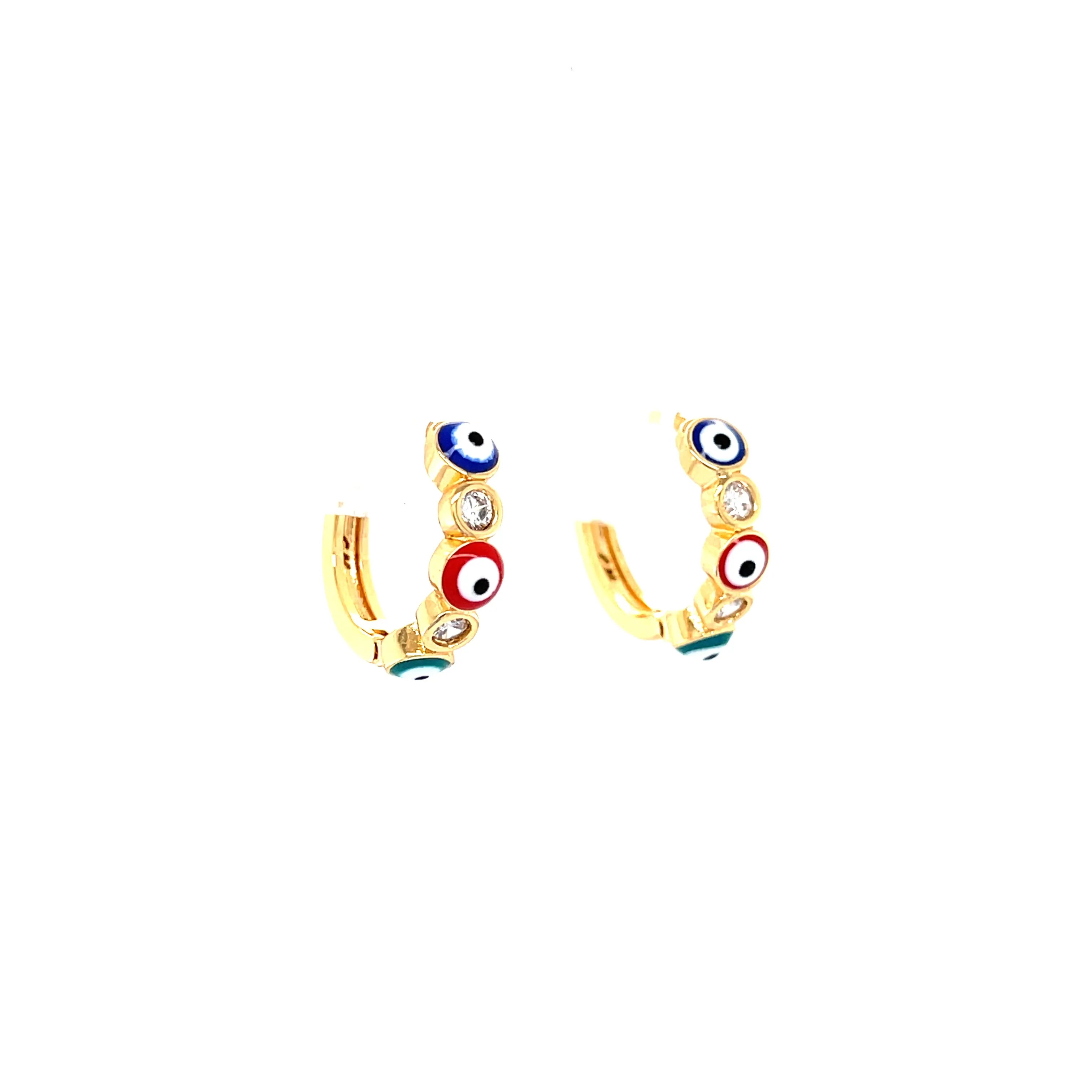 Multicolor Evil Eye Huggies Earrings Zirconia Stones