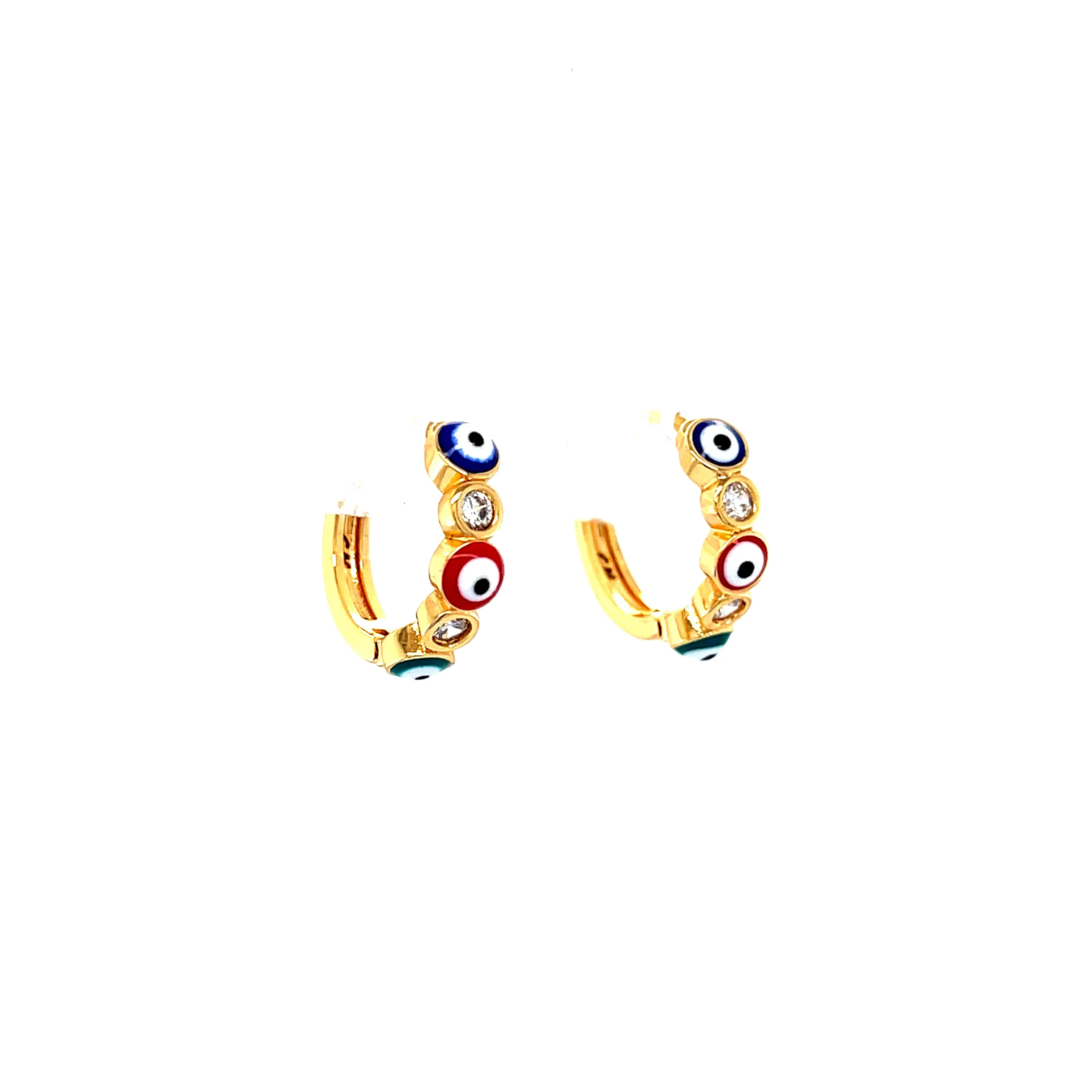 Multicolor Evil Eye Huggies Earrings Zirconia Stones