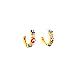 Multicolor Evil Eye Huggies Earrings Zirconia Stones