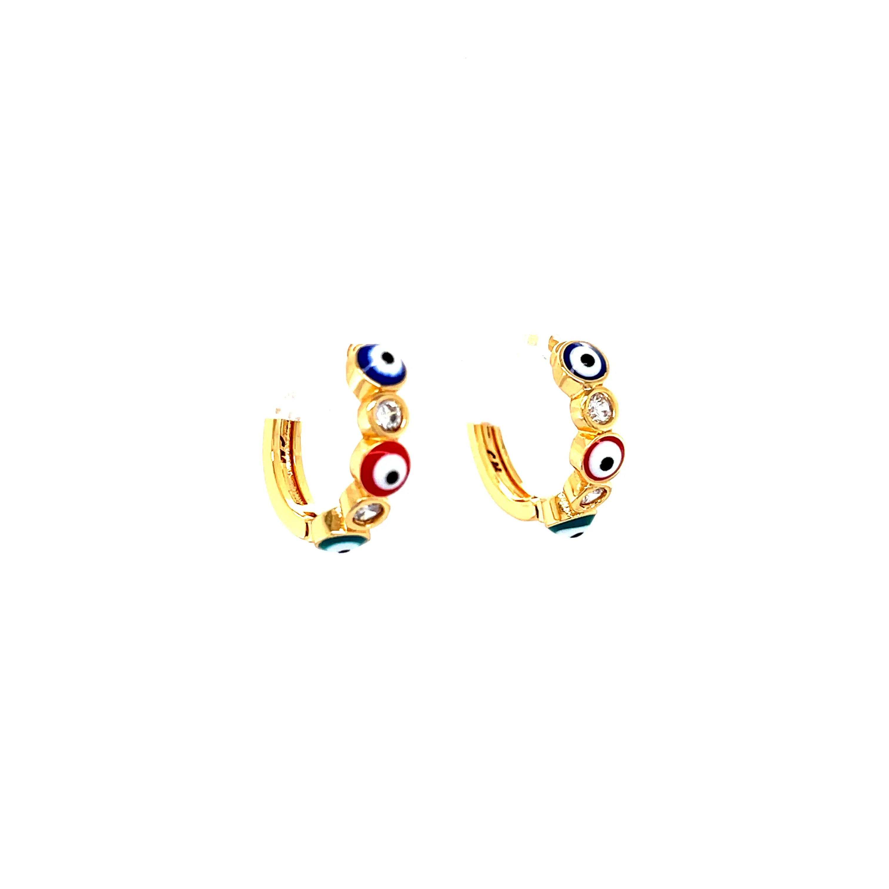 Multicolor Evil Eye Huggies Earrings Zirconia Stones