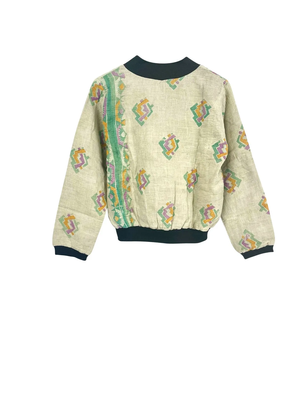 Nadia Bomber Jacket  | Vintage Kantha - Light Gray Floral (S)