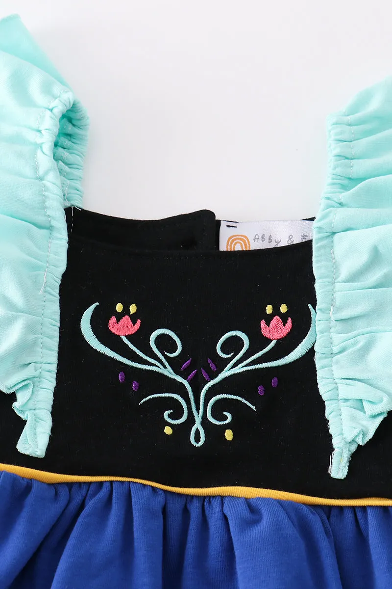 Navy Anna Embroidery Ruffle Girl Set
