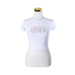 Neon Hart White Printed Crop T Shirt