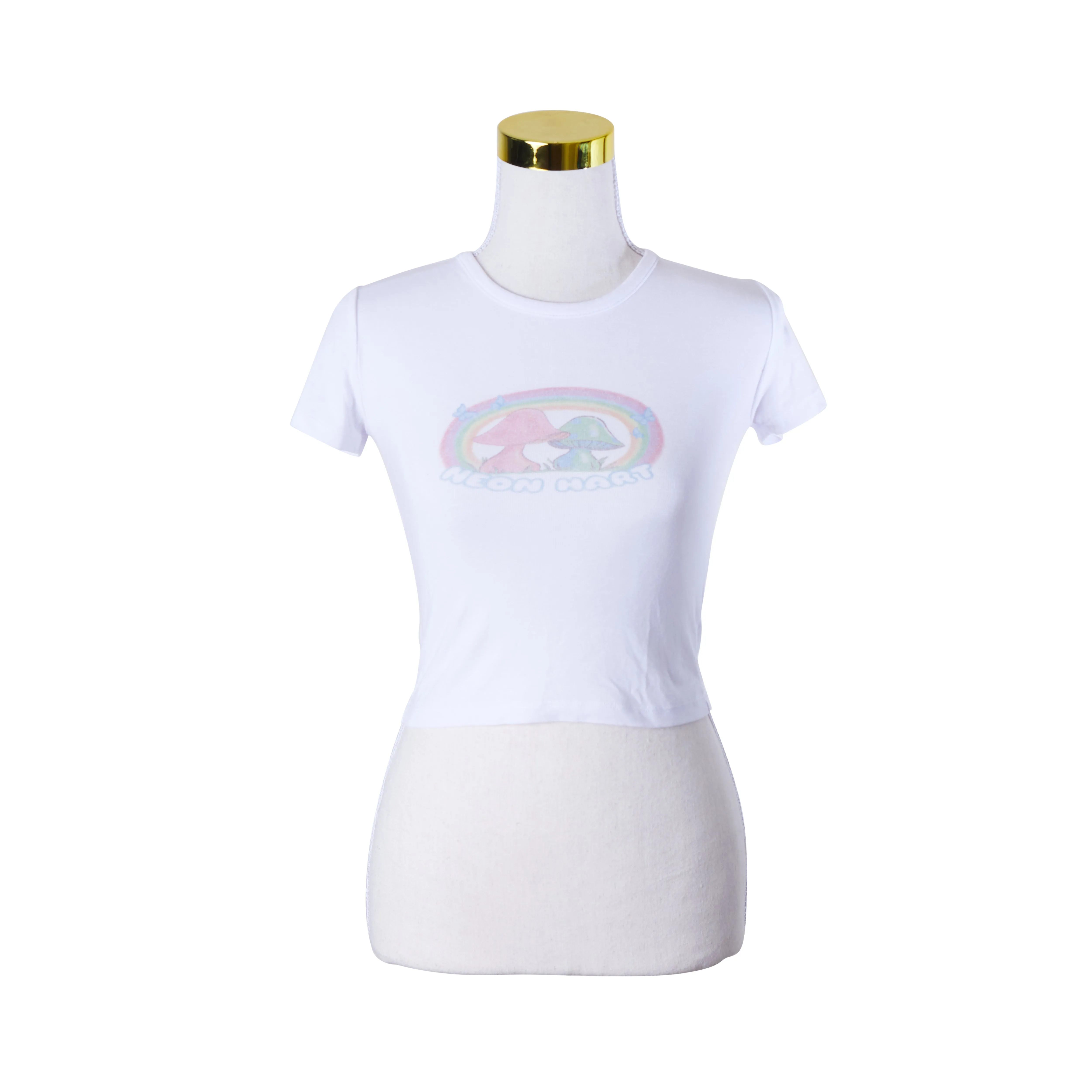 Neon Hart White Printed Crop T Shirt