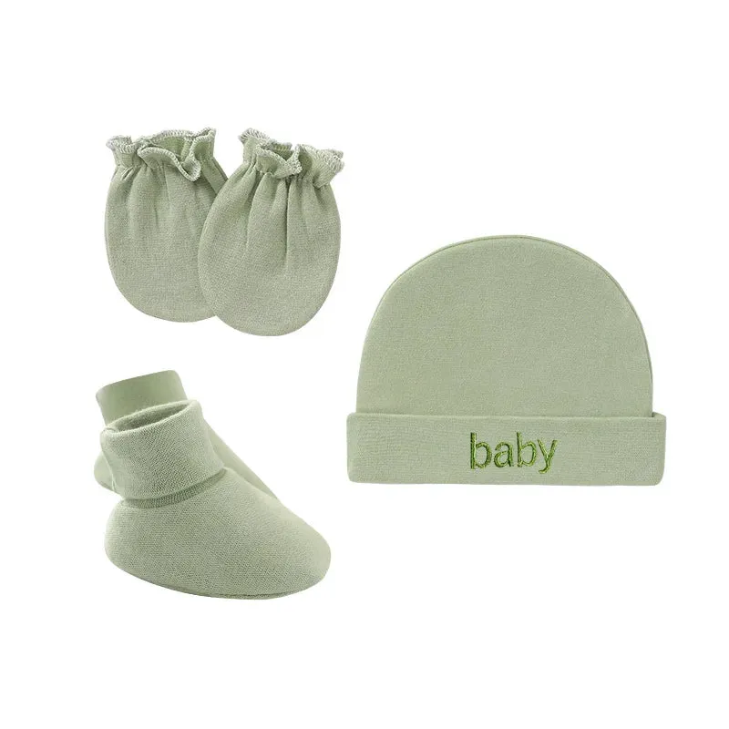 Newborn Hat Gloves Socks Set for Baby Cotton Fall Casual Photography Props Soft Headwear Infant Nightcap Fashion