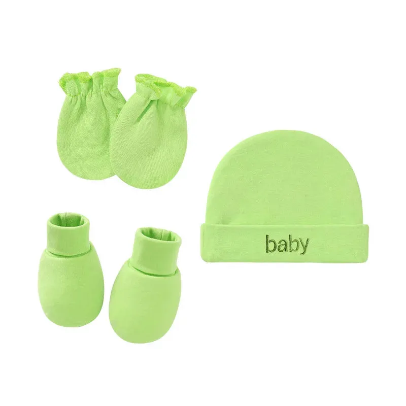 Newborn Hat Gloves Socks Set for Baby Cotton Fall Casual Photography Props Soft Headwear Infant Nightcap Fashion