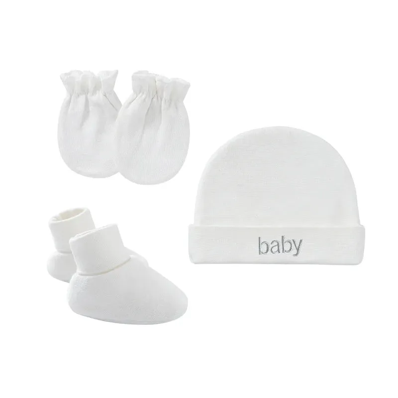 Newborn Hat Gloves Socks Set for Baby Cotton Fall Casual Photography Props Soft Headwear Infant Nightcap Fashion