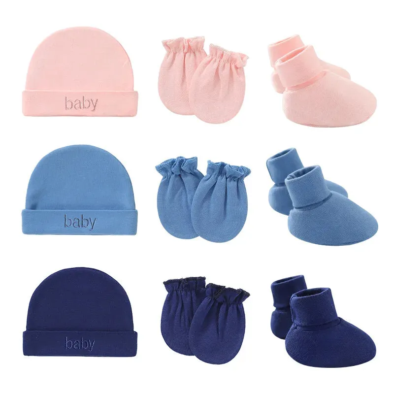 Newborn Hat Gloves Socks Set for Baby Cotton Fall Casual Photography Props Soft Headwear Infant Nightcap Fashion