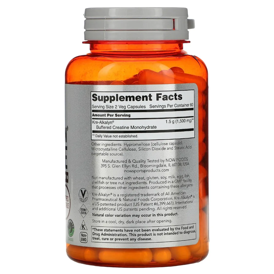 NOW Foods Sports Kre-Alkalyn Creatine 120 Capsules Exp Mar 2027