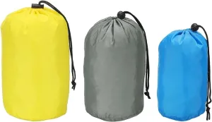 PATIKIL Stuff Sack, 3 Pack Assorted S/M/L Waterproof Outdoor Storage Sack Portable Drawstring Dust Flap Bag for Camping, Sky Blue, Gray, Yellow
