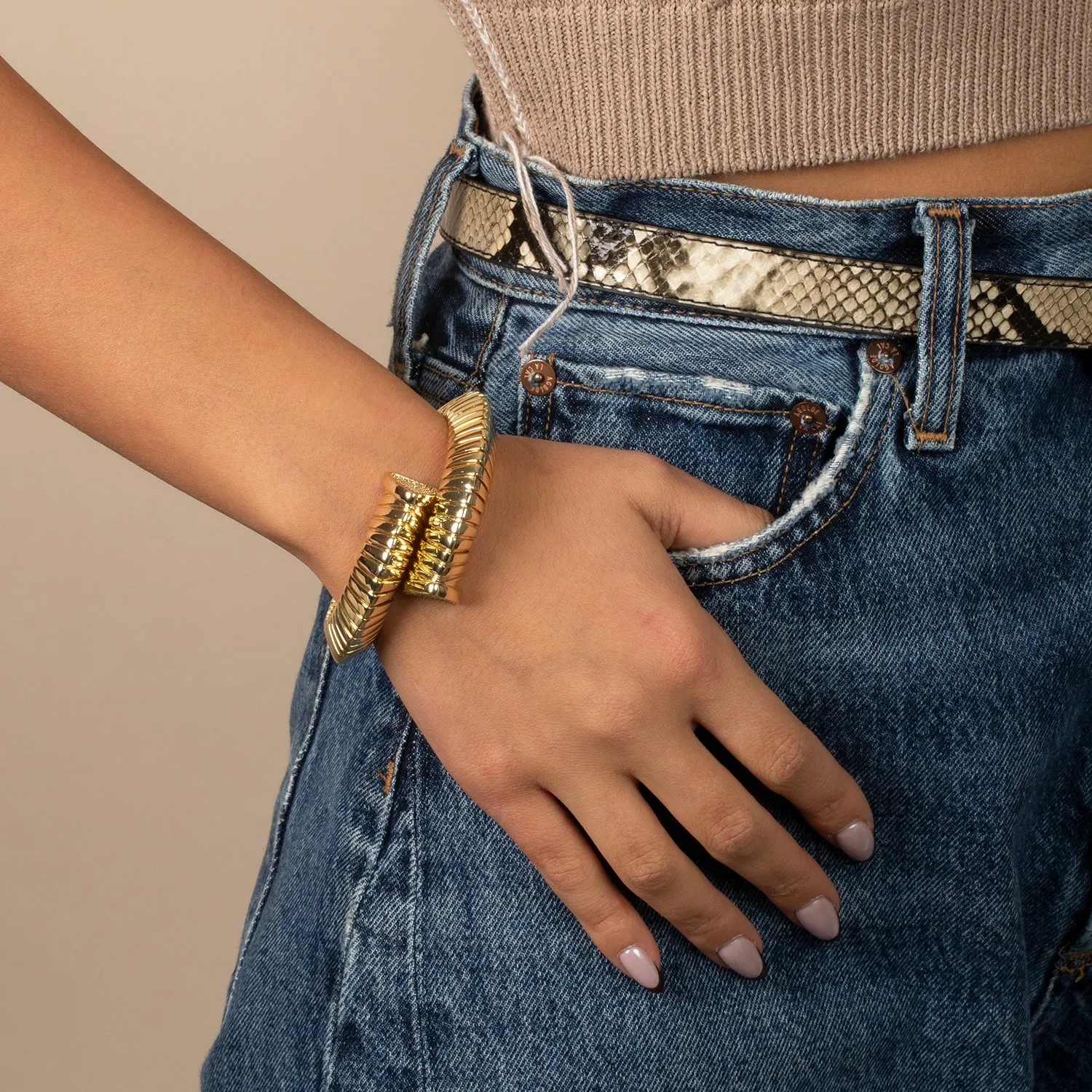 Pave Snake Chain Overlap Bracelet