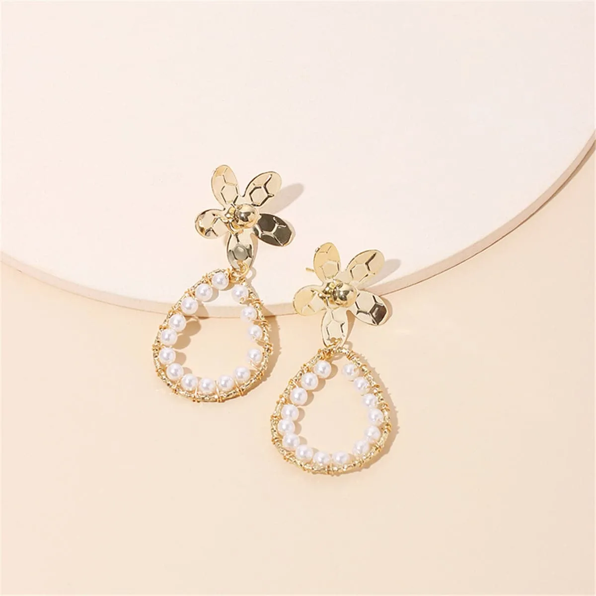 Pearl & 18K Gold-Plated Flower Teardrop Earrings