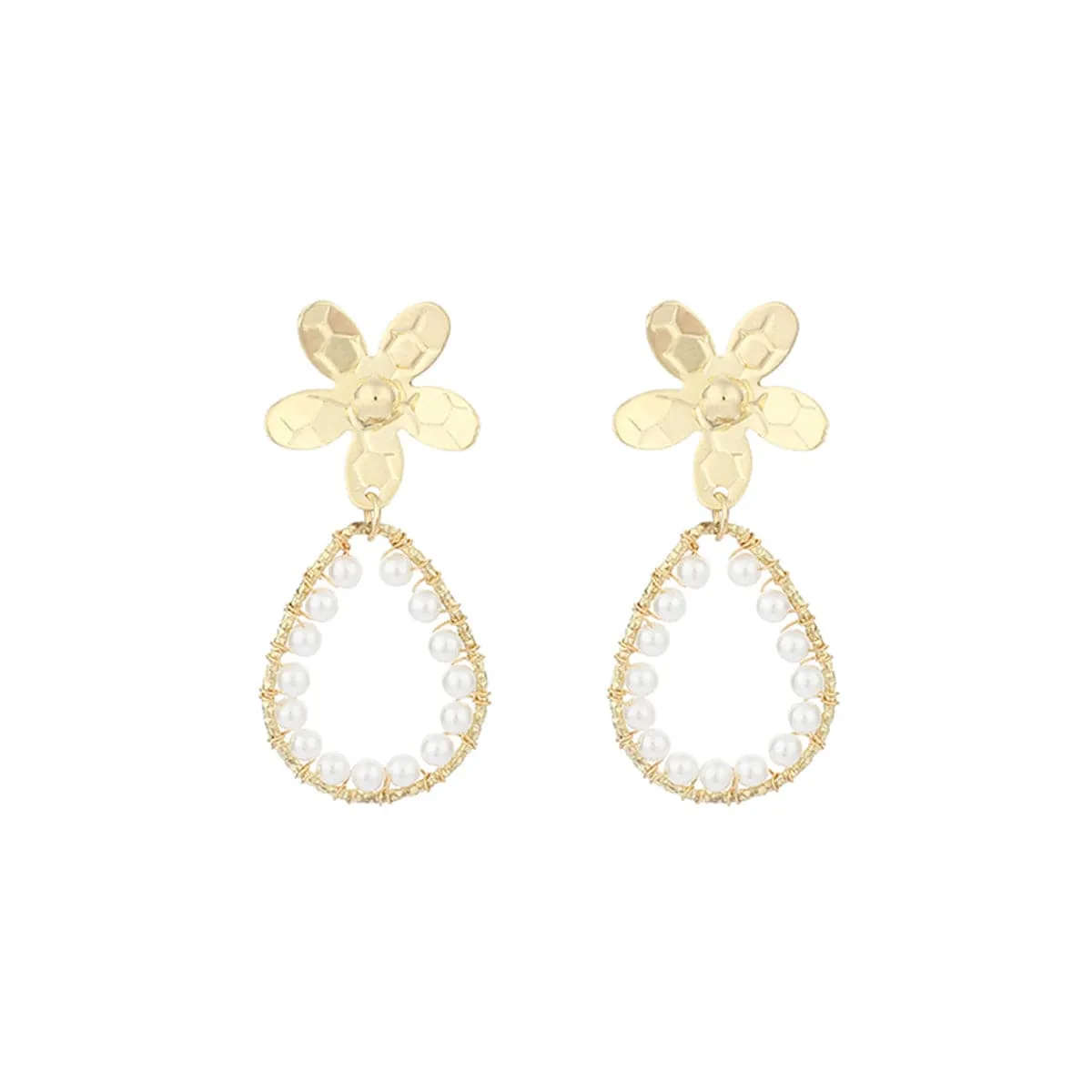 Pearl & 18K Gold-Plated Flower Teardrop Earrings