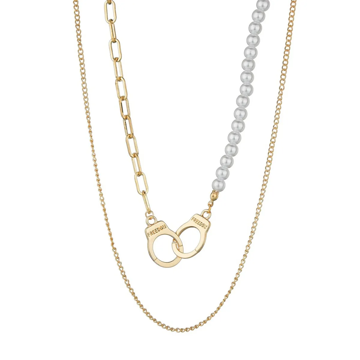 Pearl & 18K Gold-Plated Handcuff-Pendant Layered Necklace