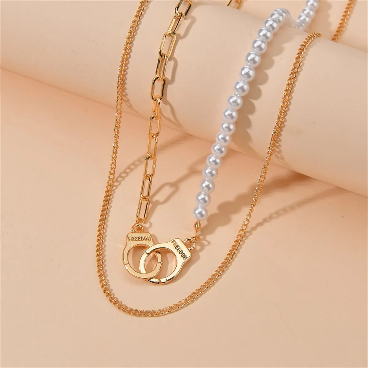 Pearl & 18K Gold-Plated Handcuff-Pendant Layered Necklace