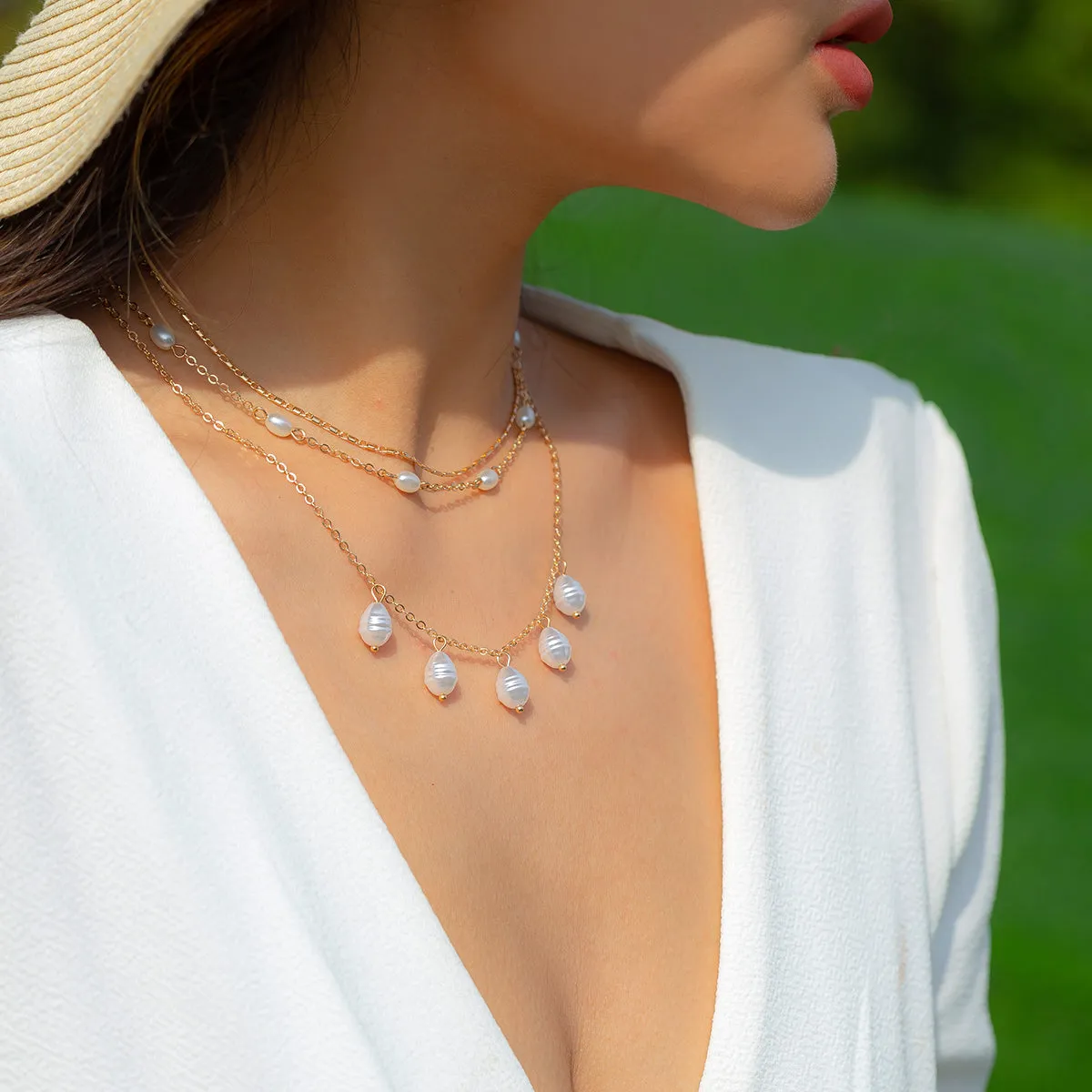 Pearl & 18K Gold-Plated Statement Necklace Set