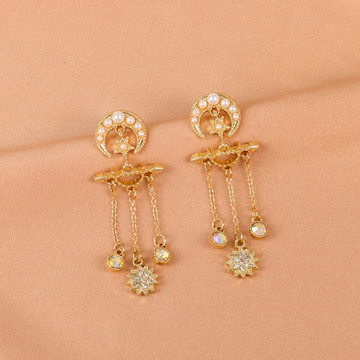 Pearl & Cubic Zirconia 18K Gold-Plated Celestial Chandelier Drop Earrings