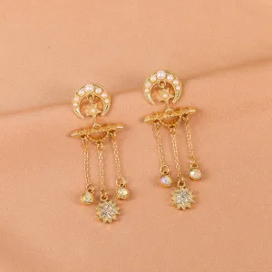 Pearl & Cubic Zirconia 18K Gold-Plated Celestial Chandelier Drop Earrings