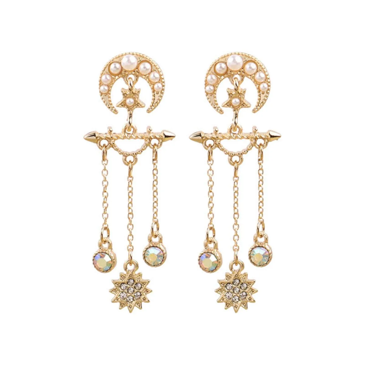 Pearl & Cubic Zirconia 18K Gold-Plated Celestial Chandelier Drop Earrings