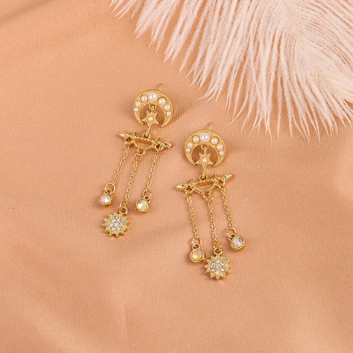 Pearl & Cubic Zirconia 18K Gold-Plated Celestial Chandelier Drop Earrings