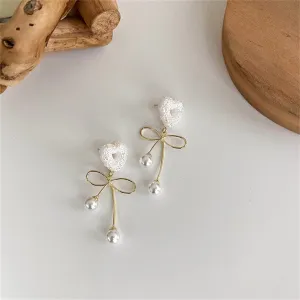 Pearl & Resin 18K Gold-Plated Heart Bow Drop Earrings