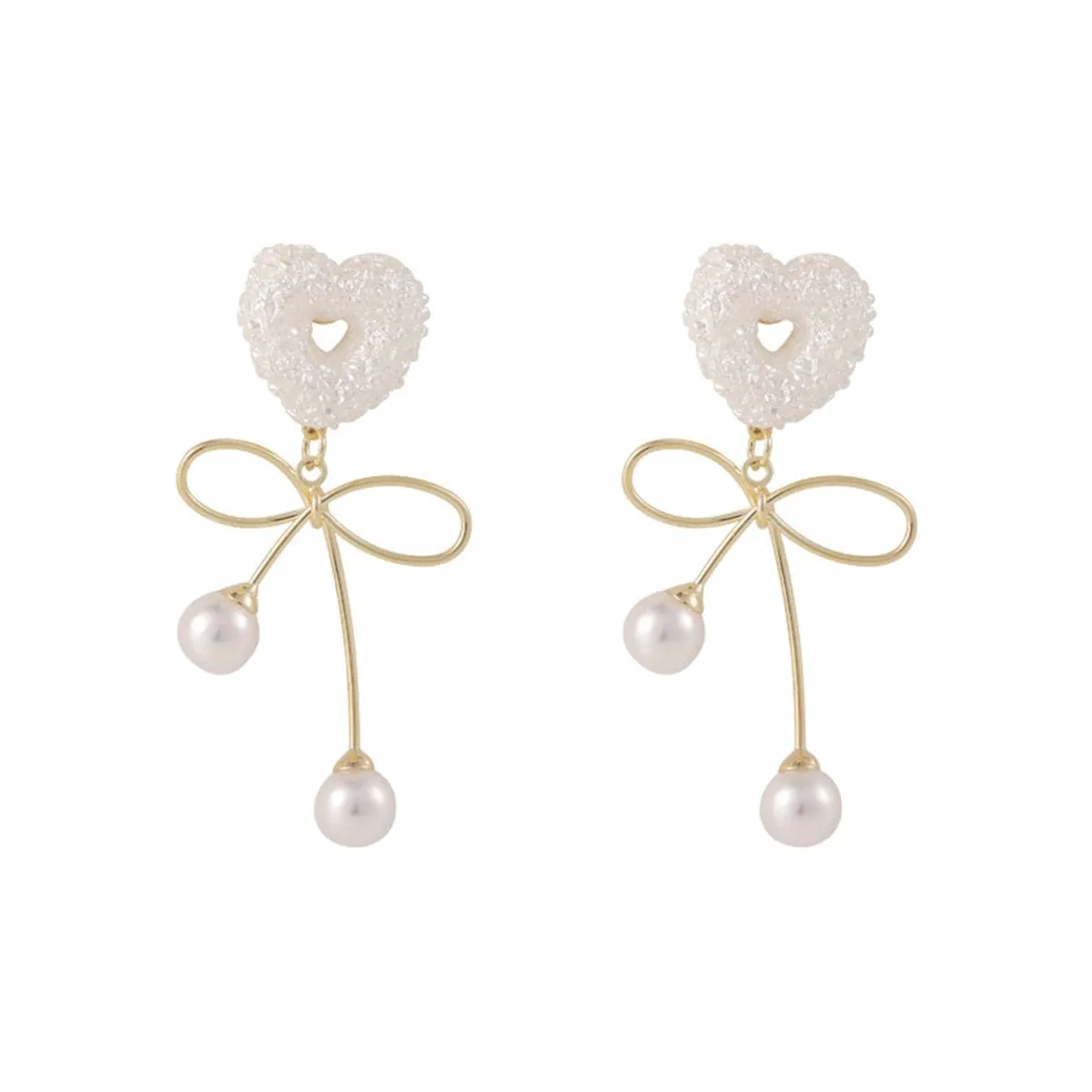 Pearl & Resin 18K Gold-Plated Heart Bow Drop Earrings