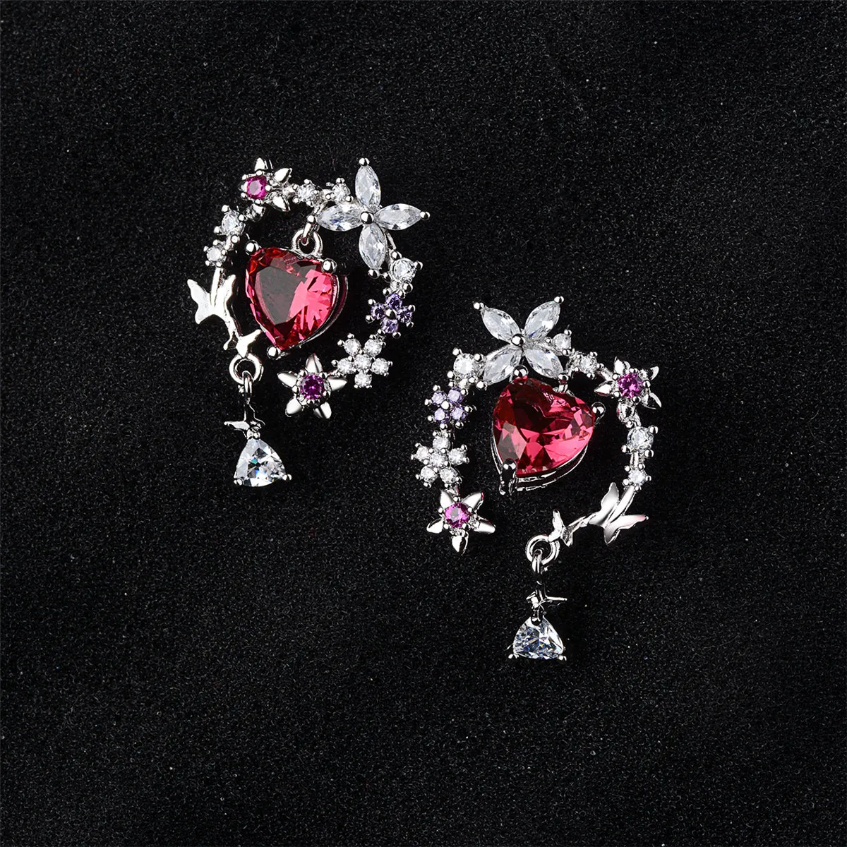 Pink Crystal & Cubic Zirconia Forest Stud Earrings