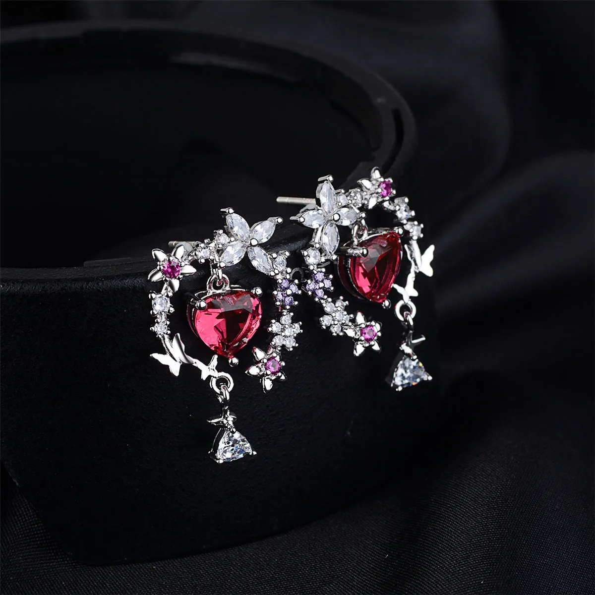 Pink Crystal & Cubic Zirconia Forest Stud Earrings
