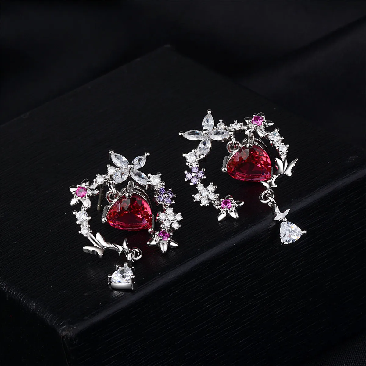Pink Crystal & Cubic Zirconia Forest Stud Earrings