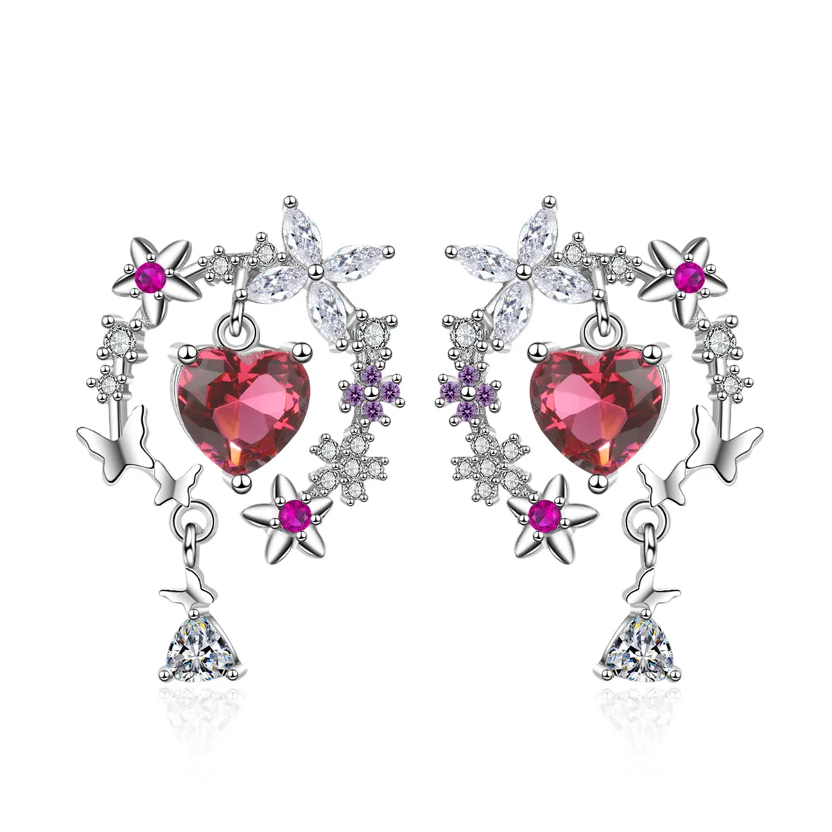 Pink Crystal & Cubic Zirconia Forest Stud Earrings