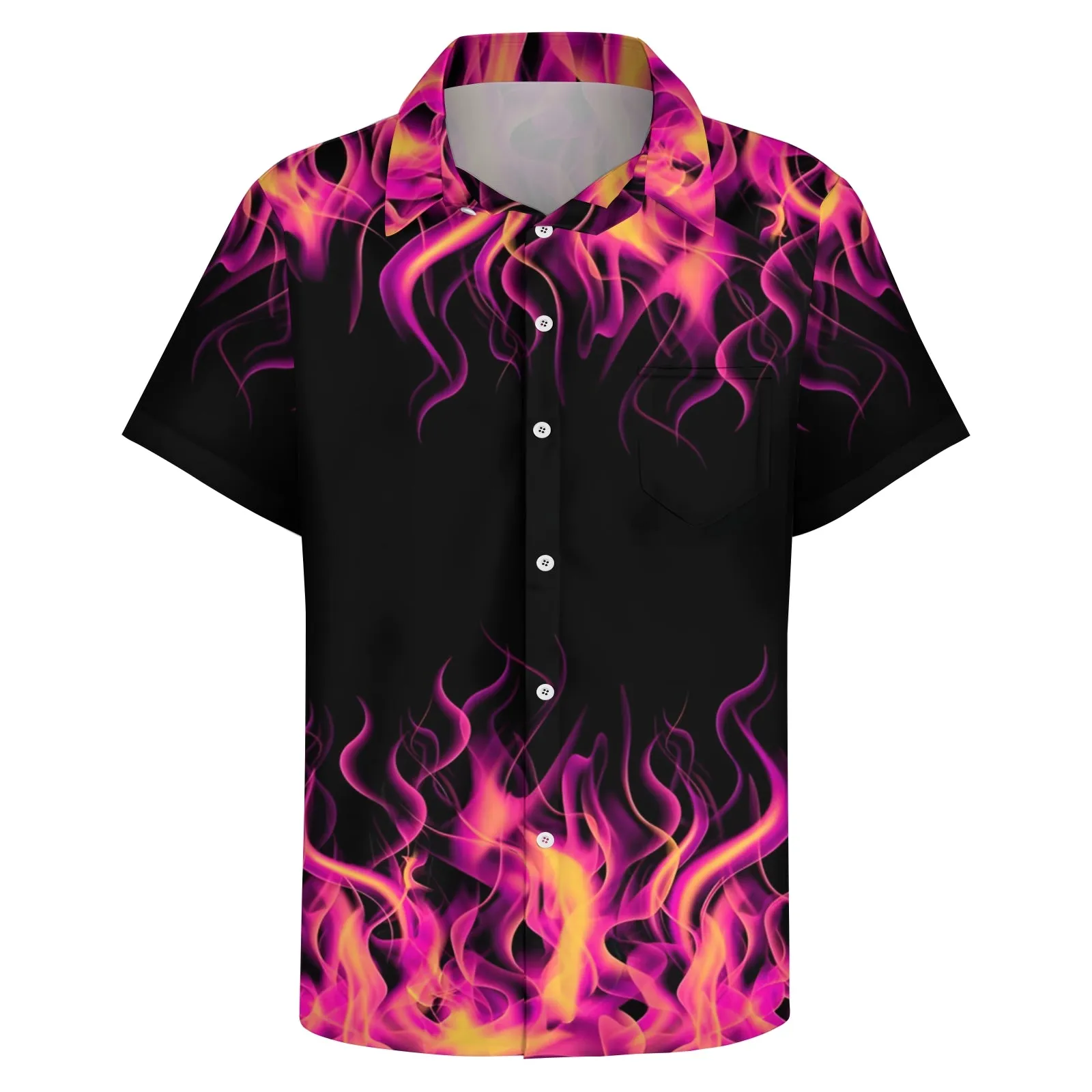 Pink Flame Print Casual Short Sleeve Shirt 2404000293