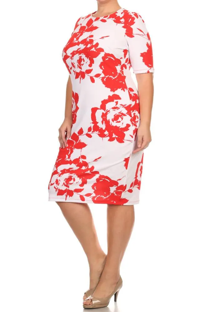 Plus Size Floral Mid Sleeve Dress