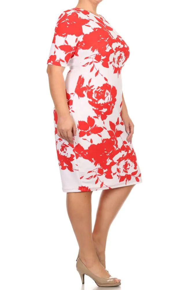 Plus Size Floral Mid Sleeve Dress